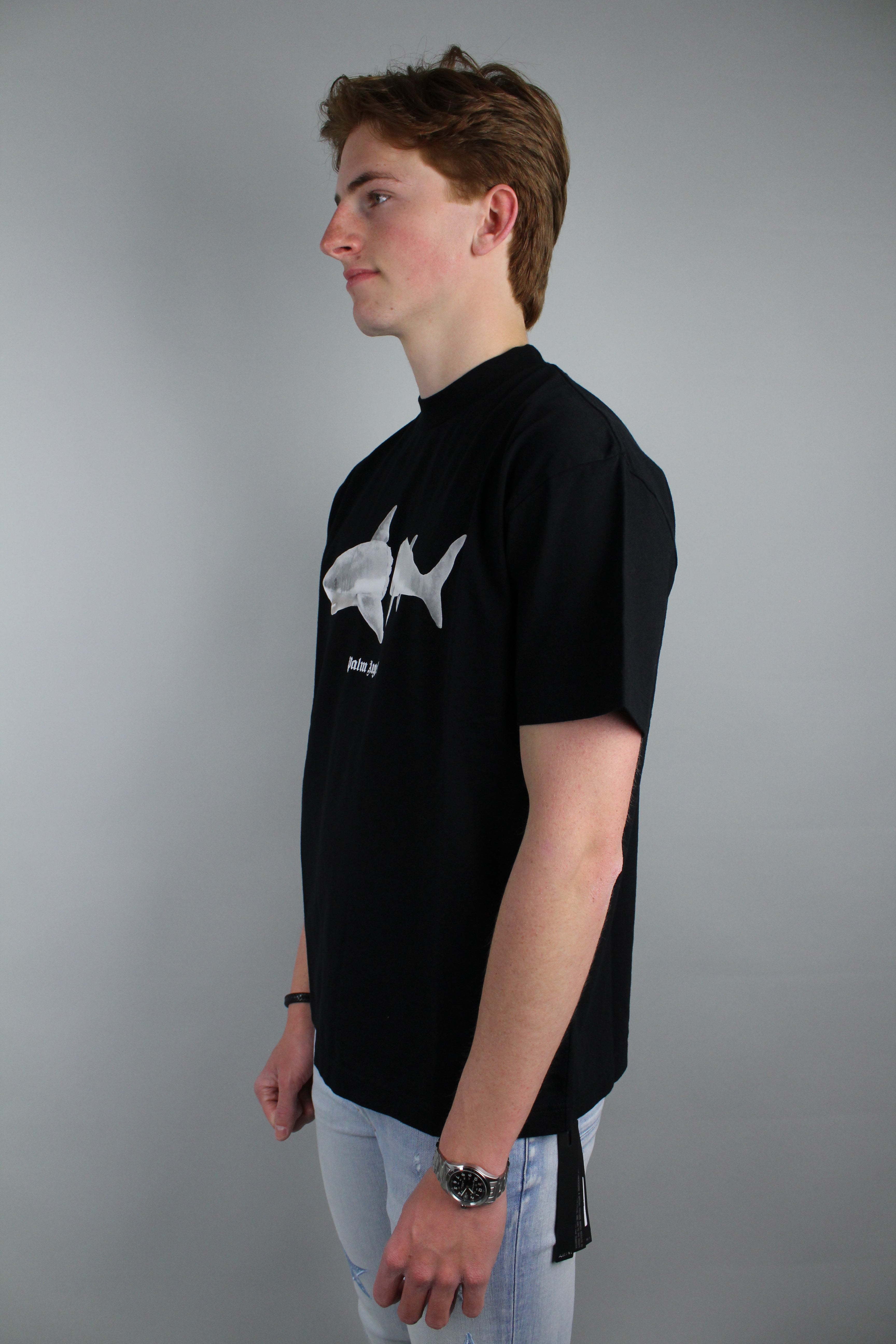 Black Broken Shark Classic T-Shirt by Palm Angels on Sale